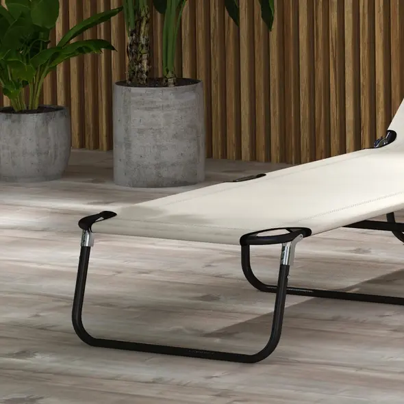 Outsunny Garden Sun Lounger, with Five-Position Back - Cream White - 8