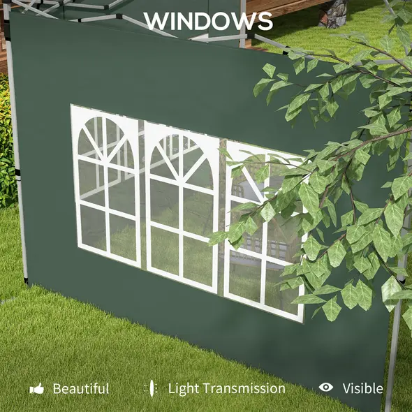 Outsunny Gazebo Side Panels, Sides Replacement with Window for 3x3(m) or 3x4m Pop Up Gazebo, 2 Pack, Green - 6