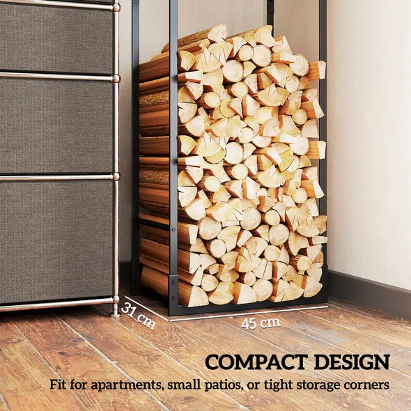 Outsunny Metal Firewood Log Holder, Heavy Duty Firewood Rack with Adjustable Shelf, Indoor Outdoor Fireplace Wood Storage Shelf, 45 x 31 x 170 cm, Black - 5