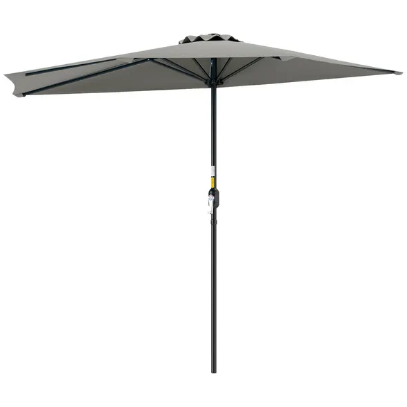 Outsunny Half Round Parasol Umbrella - Light Grey - 1