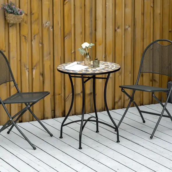 Outsunny Φ60cm Mosaic Outdoor Patio Table - Grey - 2