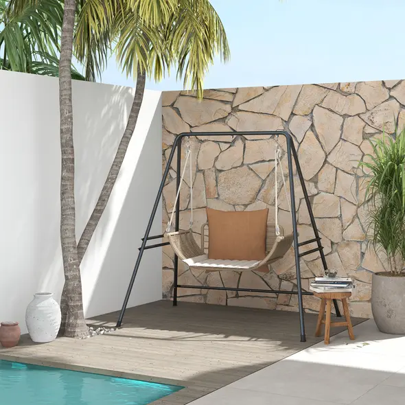 Outsunny Hammock Chair Stand, Hanging Heavy Duty Metal Frame Hammock Stand for Hanging Hammock Air Porch Swing Chair, Egg Chair, Black - 2