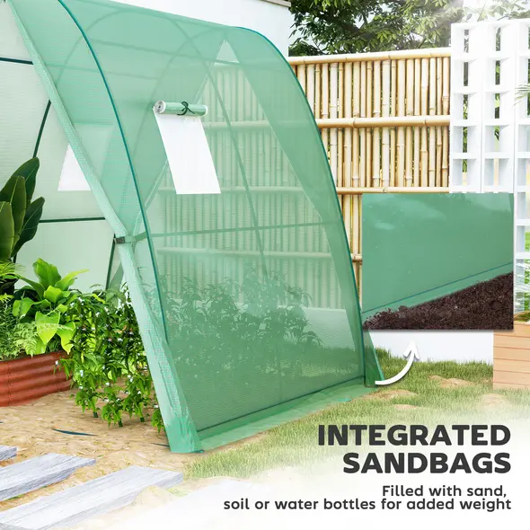 Outsunny Hoop House Greenhouse with Sandbags, Walk-In Tunnel Green House with 2 Doors and Screen Windows, 1.8 x 1.8 x 2m, Green - 5