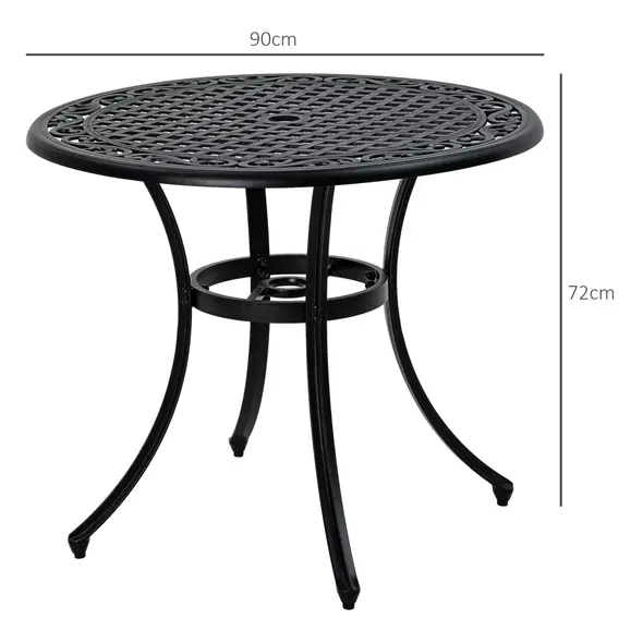 Outsunny Φ90cm Four-Seated Round Aluminium Garden Table, with Parasol Hole - 3