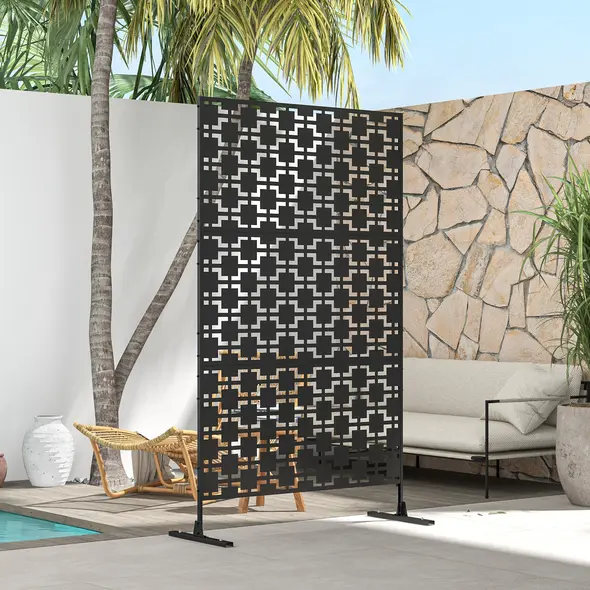 Outsunny Metal Decorative Privacy Screen Outdoor Divider, Black Grid - 7