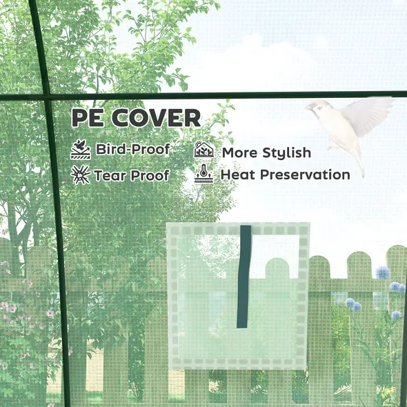 Outsunny Hoop House Greenhouse with Sandbags, Walk-In Tunnel Green House with 2 Doors and Screen Windows, 1.8 x 1.8 x 2m, Green - 7