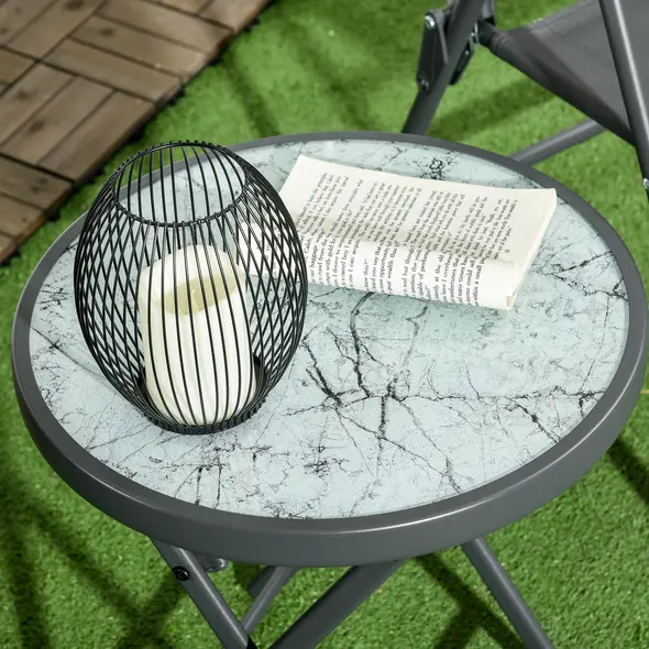 Outsunny Φ45cm Garden Side Table, Outdoor Round Folding Patio Table with Imitation Marble Glass Top, Small Coffee Table, White - 8