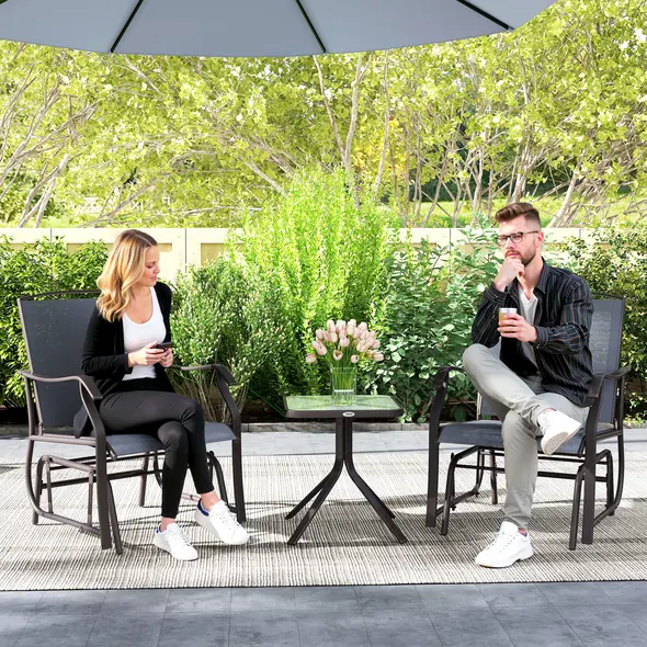 Outsunny Glider Rocking Chair & Table Set 2 Single Seaters Rocker Garden Swing Chair Patio Furniture Bistro Set Grey - 9