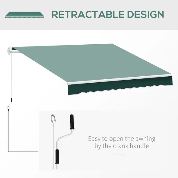 Outsunny Manual Retractable Awning, 2.5x2 m-Dark Green - 7
