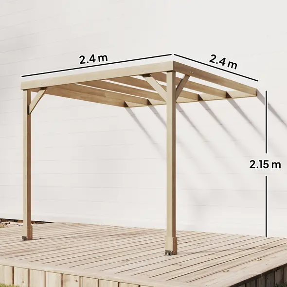 Outsunny Lean-To Wooden Pergola Kit, Decorative Garden Gazebo with Stable Structure and Concrete Anchors, 2.4 x 2.4m, Light Brown - 3