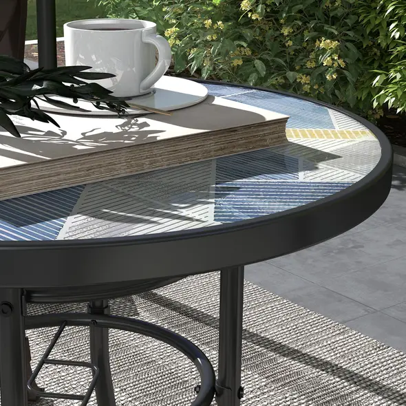 Outsunny Φ60 Garden Table, with Glass Printed Tabletop - Multicolour - 8