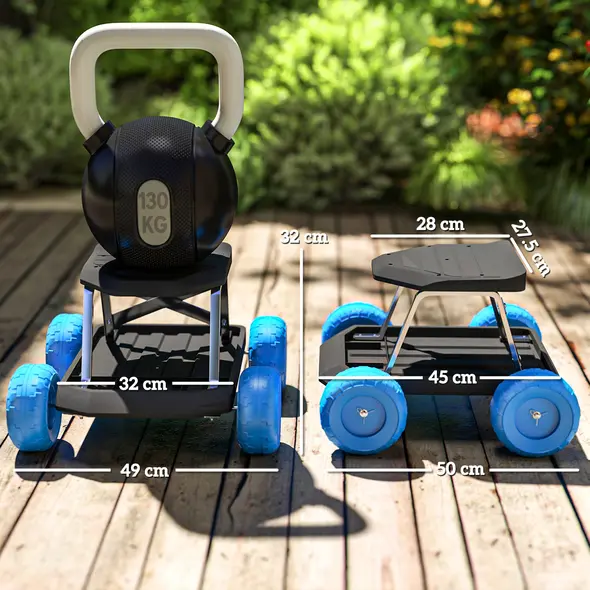 Outsunny Garden Storage Cart, with Top Seat - Blue - 3