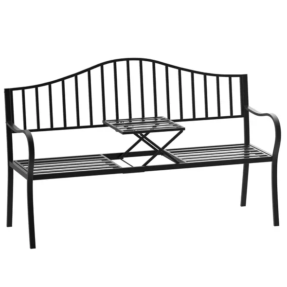 Outsunny Metal Bench W/Table,  150Lx53Wx95H cm - 1