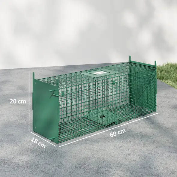 Outsunny Humane Rat Trap, Squirrel Trap with Double Doors, Live Cage Mousetrap for Indoors & Outdoors, Catch and Release Mice, Rats, Rodents, 60 x 18 x 20 cm, Green - 3