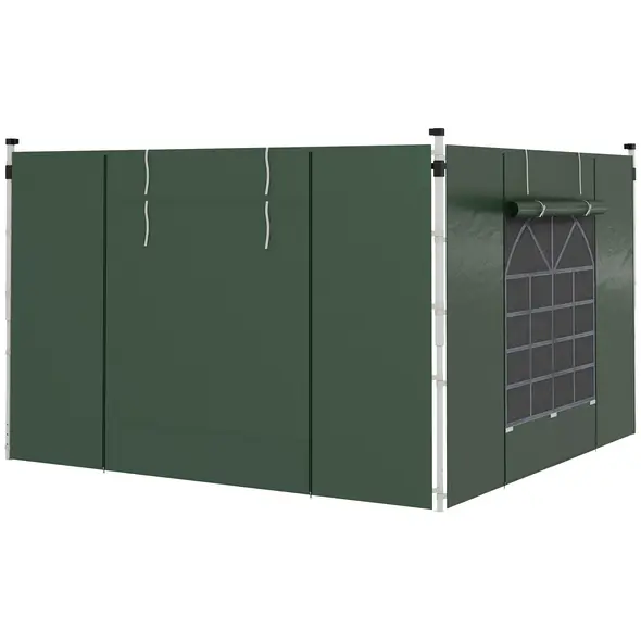 Outsunny Gazebo Side Panels, 2 Pack Sides Replacement, for 3x3(m) or 3x6m Pop Up Gazebo, with Windows and Doors, Green - 1
