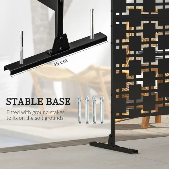 Outsunny Metal Decorative Privacy Screen Outdoor Divider, Black Grid - 5