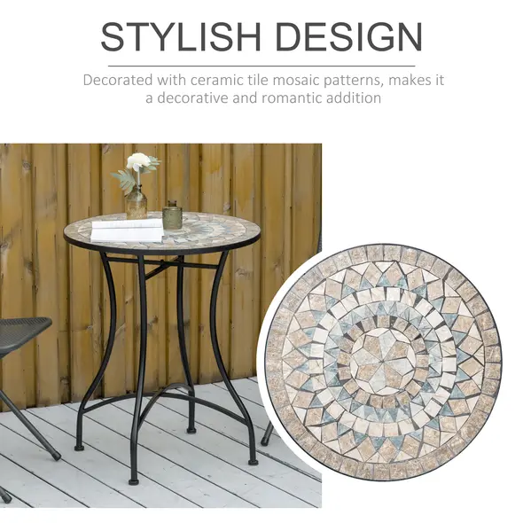 Outsunny Φ60cm Mosaic Outdoor Patio Table - Green - 4