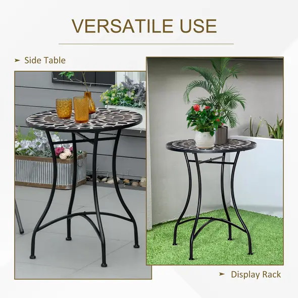 Outsunny Φ60cm Mosaic Outdoor Patio Table - Black - 4