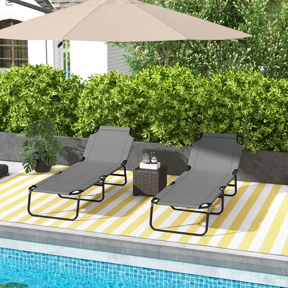 Outsunny Garden Sun Lounger, with Five-Position Back - Grey - 2