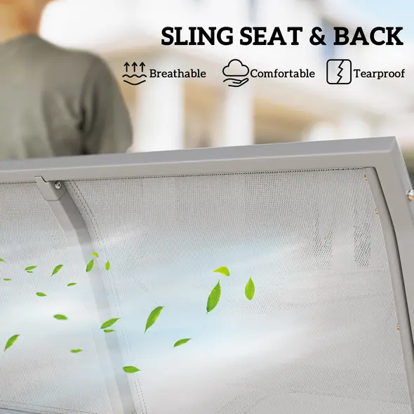 Outsunny Metal Garden Swing Chair, 3-Seater Swing Seat, Patio Hammock Bench Canopy Lounger, Light Grey - 5