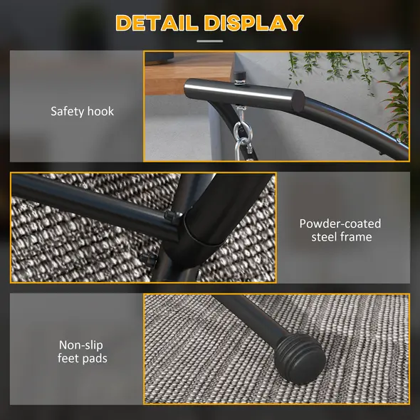 Outsunny Hammock Chair Stand, C Shape Hanging Heavy Duty Metal Frame Hammock Stand for Hanging Hammock Air Porch Swing Chair, Indoor & Outdoor Use, Black - 7