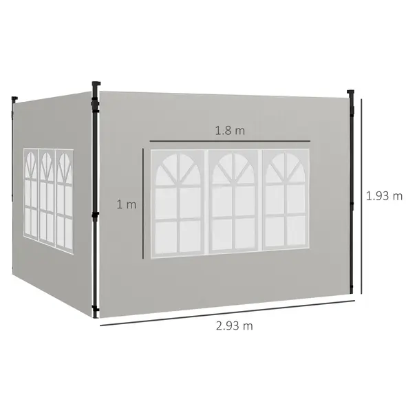 Outsunny Gazebo Side Panels, Sides Replacement with Window for 3x3(m) or 3x6m Gazebo Canopy, 2 Pack, White - 3