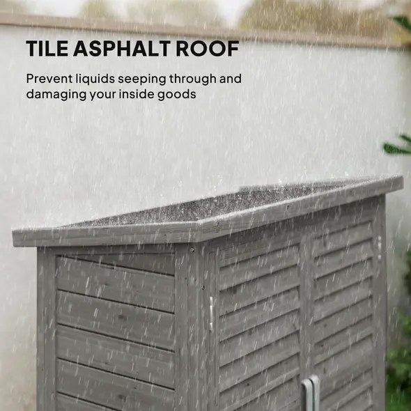 Outsunny Garden Shed Wooden Garden Storage Shed 2 Door Unit Solid Fir Wood Garage Tool Organisation Cabinet, 87L x 46.5W x 96.5Hcm, Grey - 5