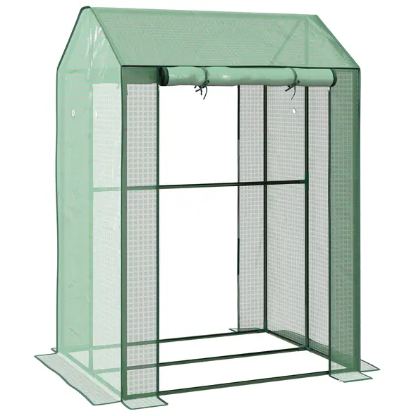 Outsunny Green House, Mini Greenhouse with 2 Roll-up Doors, Vent Holes and Reinforced Cover, 100 x 80 x 150cm - 1