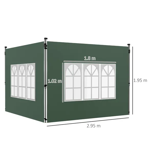 Outsunny Gazebo Side Panels, Sides Replacement with Window for 3x3(m) or 3x4m Pop Up Gazebo, 2 Pack, Green - 3