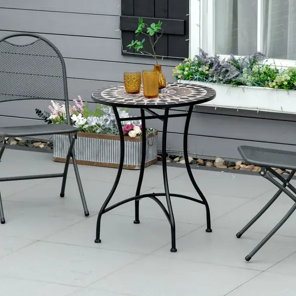 Outsunny Φ60cm Mosaic Outdoor Patio Table - Black - 2