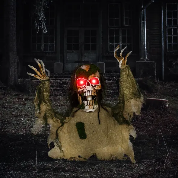 Outsunny Halloween Animated Skeleton with Glowing LED Eyes, Half-Body Scary Halloween Decorations, Battery Operated, Indoor Party Props - 2