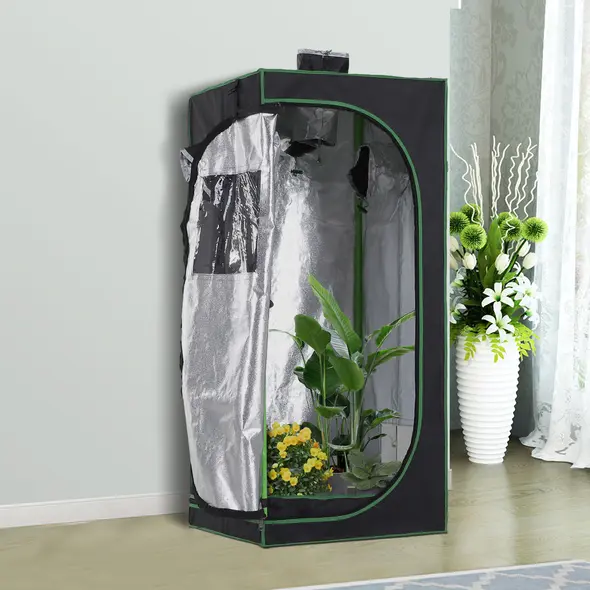 Outsunny Grow Tent Reflective Mylar Hydroponic with Adjustable Vents and Floor Tray for Indoor Plant Growing, 60 x 60 x 140 cm (24.5" x 24.5" x 55") - 2