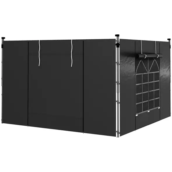 Outsunny Gazebo Side Panels, 2 Pack Sides Replacement, for 3x3(m) or 3x6m Pop Up Gazebo, with Windows and Doors, Black - 1