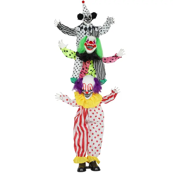 Outsunny Life Size Stackable Halloween Animated Clown with Red Light Up Eyes, Sound Activated Scary Halloween Decorations, Battery Operated, Indoor Party Props - 1