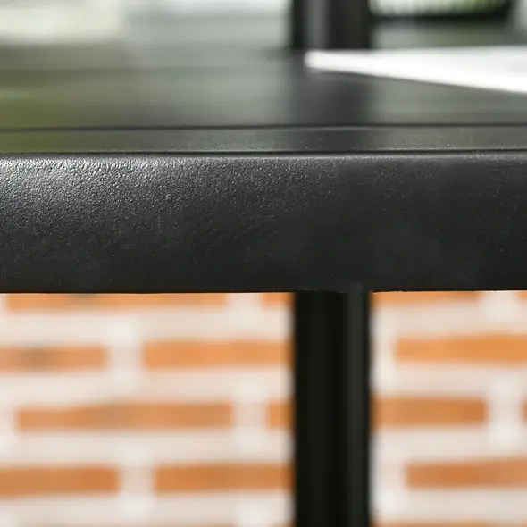 Outsunny Garden Table with Parasol Hole, Outdoor Dining Garden Table for Four Persons, Round Patio Table with Slatted Metal Top, Black - 9