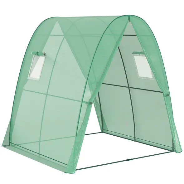 Outsunny Hoop House Greenhouse with Sandbags, Walk-In Tunnel Green House with 2 Doors and Screen Windows, 1.8 x 1.8 x 2m, Green - 1