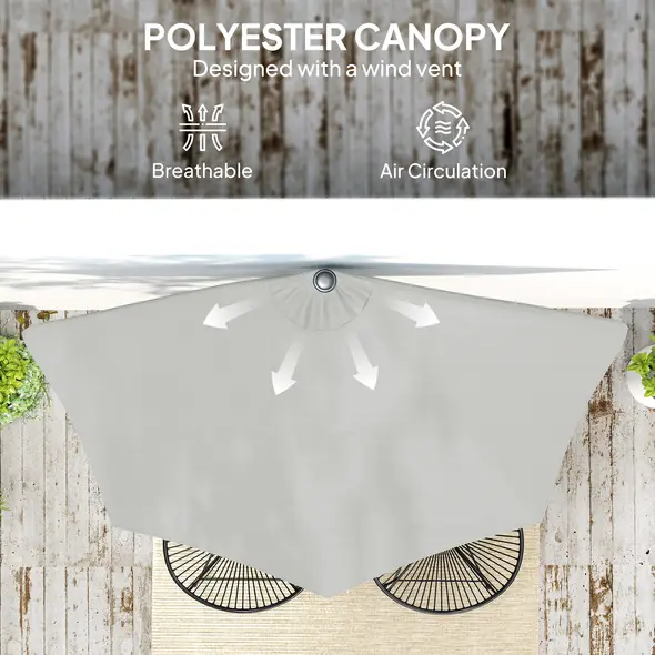 Outsunny Half Round Parasol Umbrella - Light Grey - 6