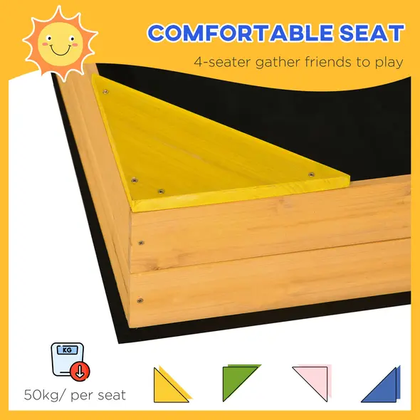 Outsunny Kids Wooden Sand Pit, Children Sandbox, with Four Seats, Non-Woven Fabric, for Gardens, Playgrounds - 5