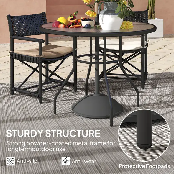 Outsunny Glass-Top Garden Table, with Parasol Hole - Black - 6