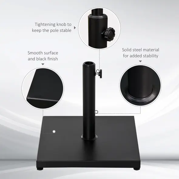 Outsunny Φ35/38/48MM 18KG Steel Square Parasol Stand Base w/ Adjustable Knob Umbrella Stand Garden Patio Outdoor Home, Black - 4