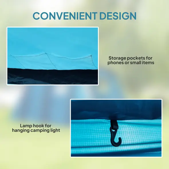 Outsunny Inflatable 3-4 Man Tunnel Tent w/ Air Pump, Living Area & Vestibule, Waterproof Family Camping Air Tent w/ Sewn In Groundsheet & Removable Footprint for Camping, Hiking, Blue - 8