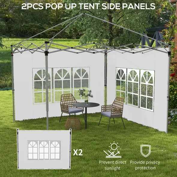 Outsunny Gazebo Side Panels, Sides Replacement with Window for 3x3(m) or 3x4m Pop Up Gazebo, 2 Pack, White - 4