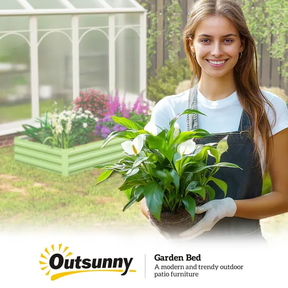 Outsunny Metal Raised Garden Bed Planter Box Outdoor Planters for Growing Flowers, Herbs, Green, Light Green - 9