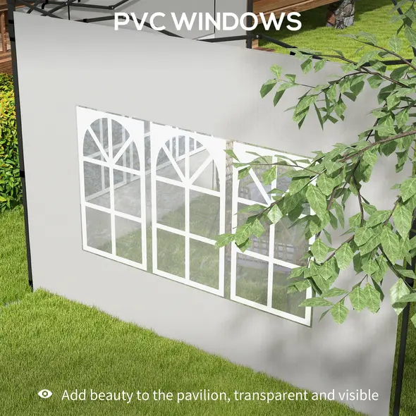 Outsunny Gazebo Side Panels, Sides Replacement with Window for 3x3(m) or 3x6m Gazebo Canopy, 2 Pack, White - 6