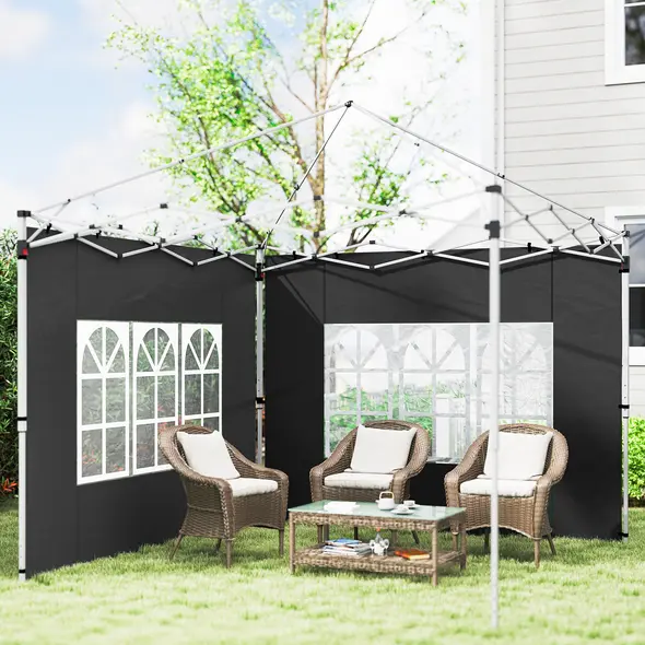 Outsunny Gazebo Side Panels, Sides Replacement with Window for 3x3(m) or 3x4m Pop Up Gazebo, 2 Pack, Black - 2