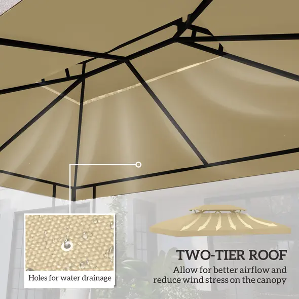 Outsunny Gazebo Roof Replacement, for 3 x 4m Frames - Cream - 4