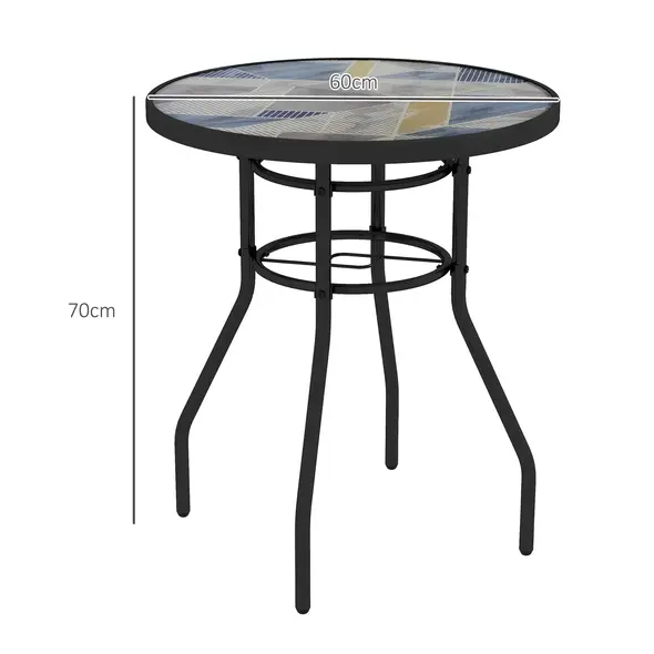 Outsunny Φ60 Garden Table, with Glass Printed Tabletop - Multicolour - 3