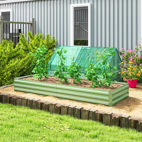 Outsunny Metal Raised Garden Bed Planter Box Outdoor Planters for Growing Flowers, Herbs, Green, Light Green - 2