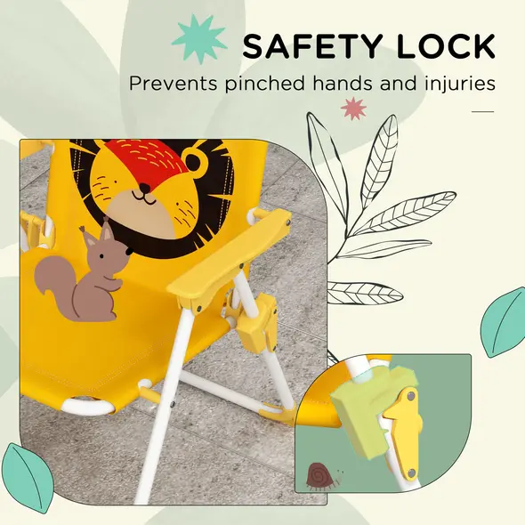 Outsunny Kids Picnic Table and Chair Set, Lion Themed Outdoor Garden Furniture w/ Foldable Chairs, Adjustable Parasol - Yellow - 7