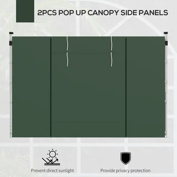 Outsunny Gazebo Side Panels, 2 Pack Sides Replacement, for 3x3(m) or 3x6m Pop Up Gazebo, with Windows and Doors, Green - 4